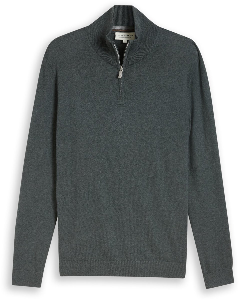 Tom Tailor - Troyer-trui met kasjmier - Maat XL - darkest olive melange