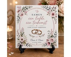 Gepersonaliseerd Huwelijk Tegeltje 15x15 cm – Met Namen en Trouwdatum – Romantisch Trouwcadeau