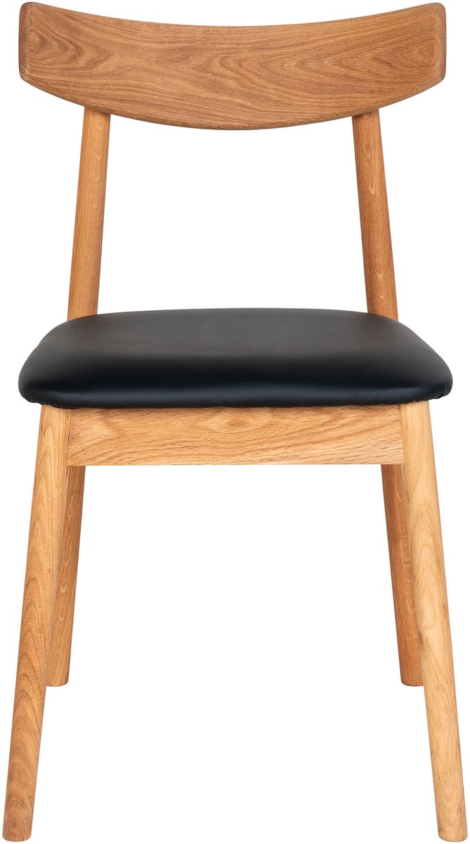 Nemi eetkamerstoel, natuurlijk eiken, zwart PU-kunstleer.