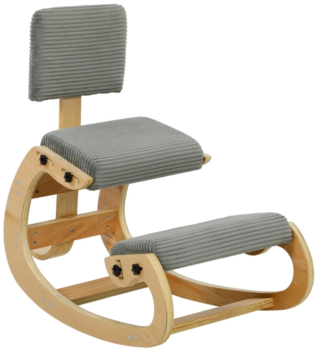 REDOM - Bureaustoel - Ergonomische kniestol met rugleuning - Schommelend frame - Brede knie- en rugsteun - Ribstof - Donkergrijs - Kantoor en meditatie - 86 x 54 cm