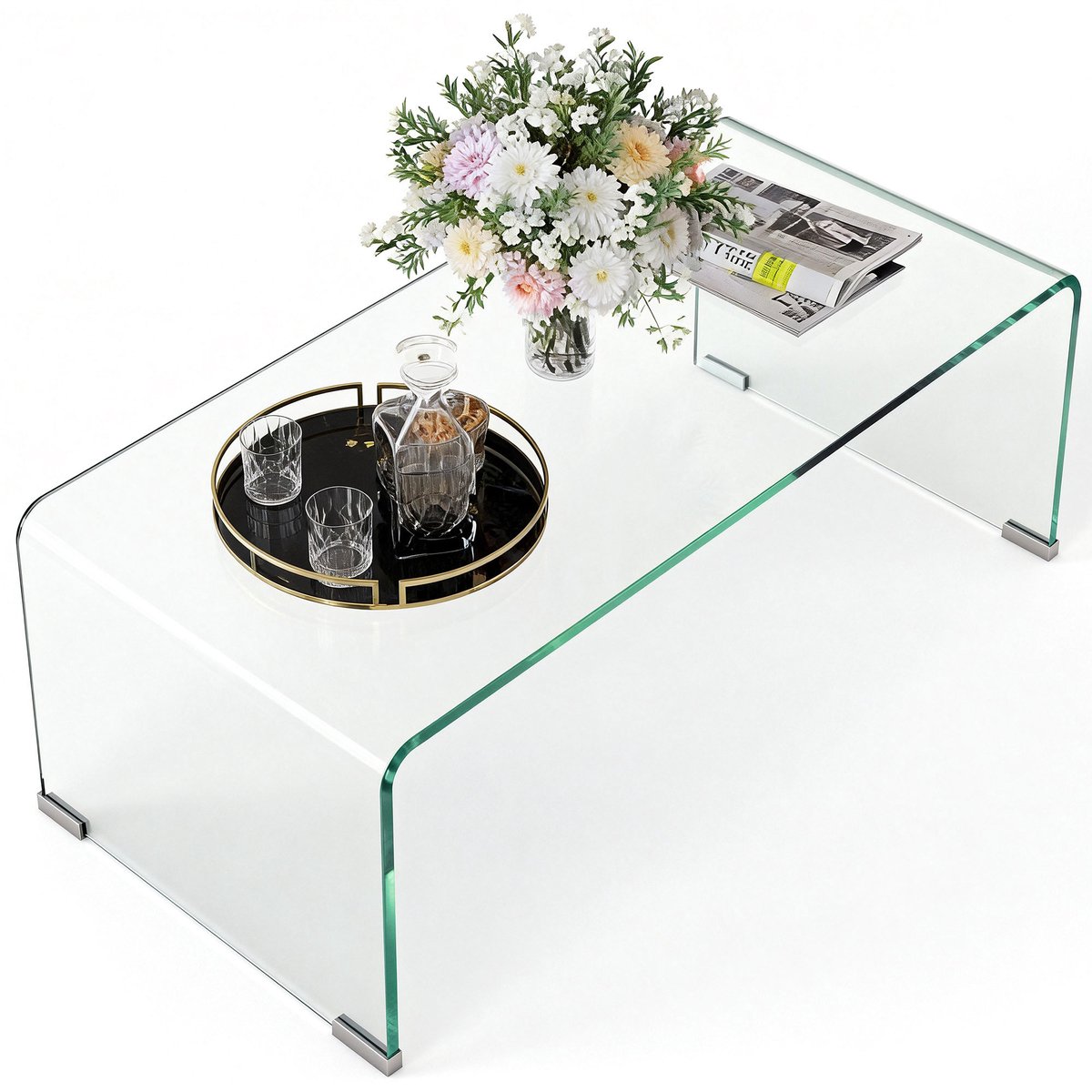 Homcom Koffietafel van Gehard Glas - Salontafel - Bijzettafel - Woonkamertafel - Transparant