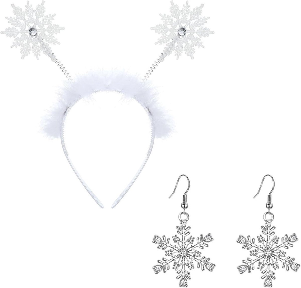 Sneeuwvlok Haarband en Sneeuwvlok Oorbellen Set - Prachtige Accessoires voor Feestjes, Winterthema en Kostuums