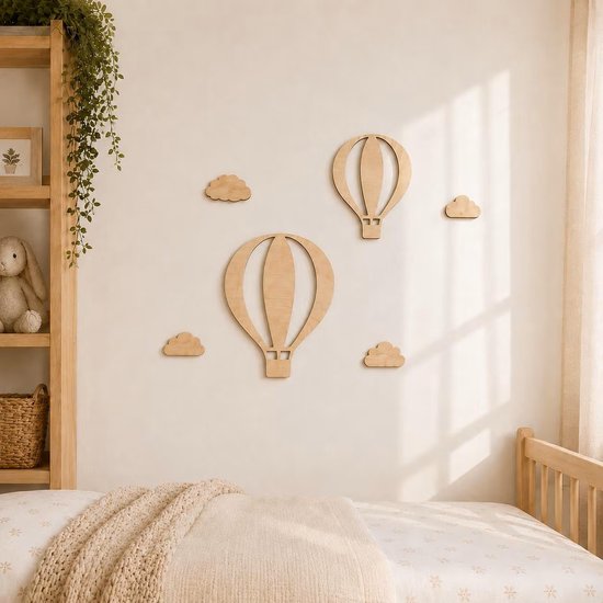 Wooden Wonder Crafts - Wanddecoratie kinderkamer - Luchtballonnen - Hout — afbeelding 3
