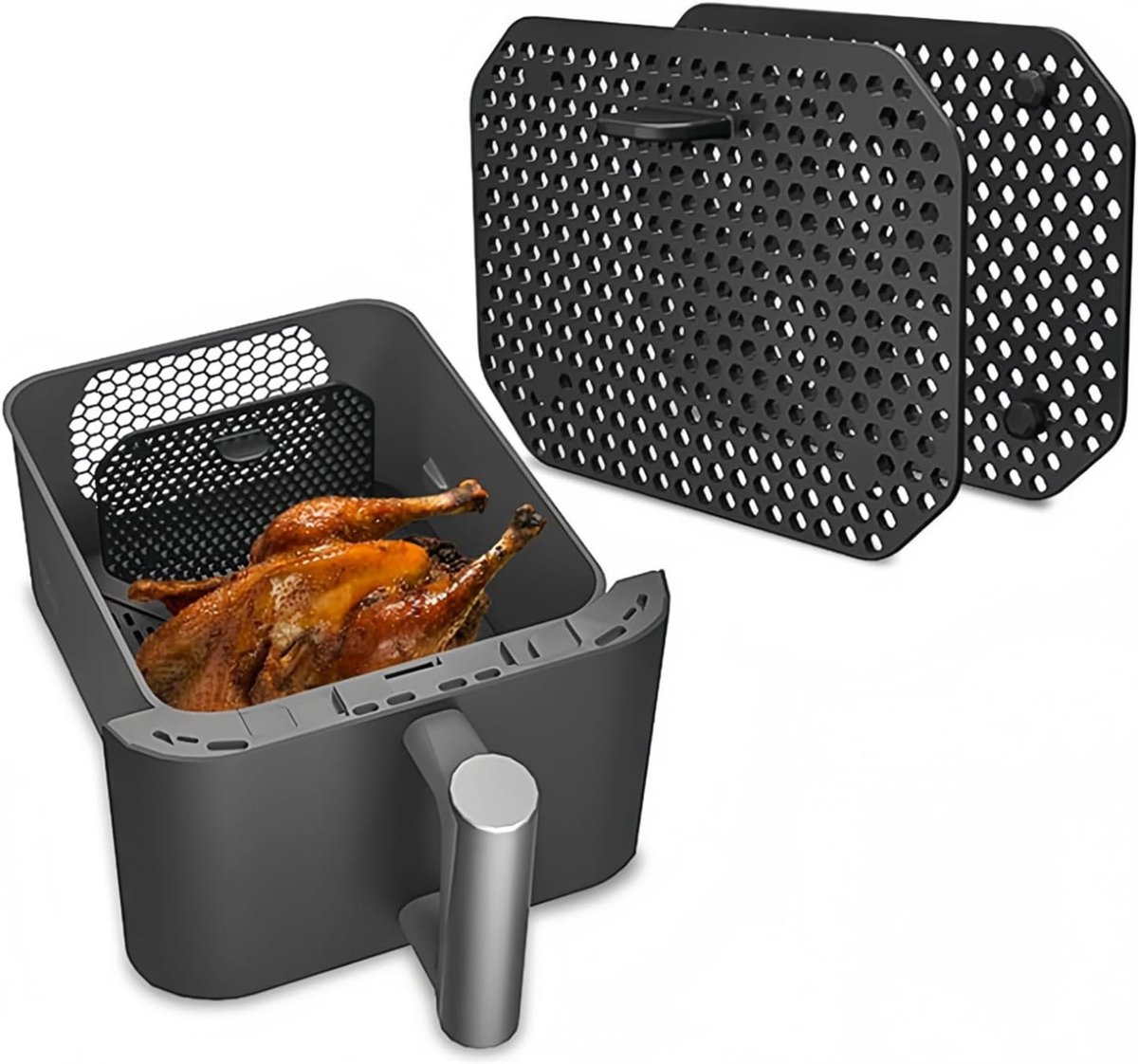 2-Pack Zwarte Spatbescherming voor Ninja Airfryer Modellen SL300EU, SL400, SL401 - Voorkom Olievlekken, Houd Aanrecht Schoon, Herbruikbaar Accessoire met Perfecte Pasvorm, Afmeting 30 x 30 cm