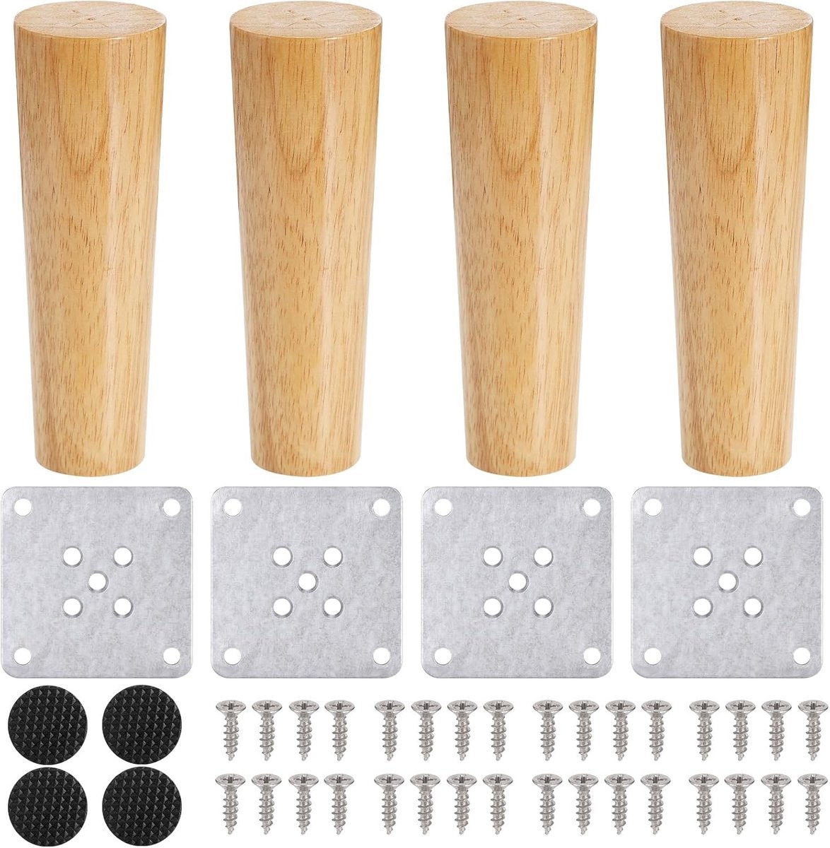 4 Pcs Houten Meubelpoten, 15cm Conische Eiken Poten voor Meubels, Ideaal voor Stoelen, Banken en Kasten