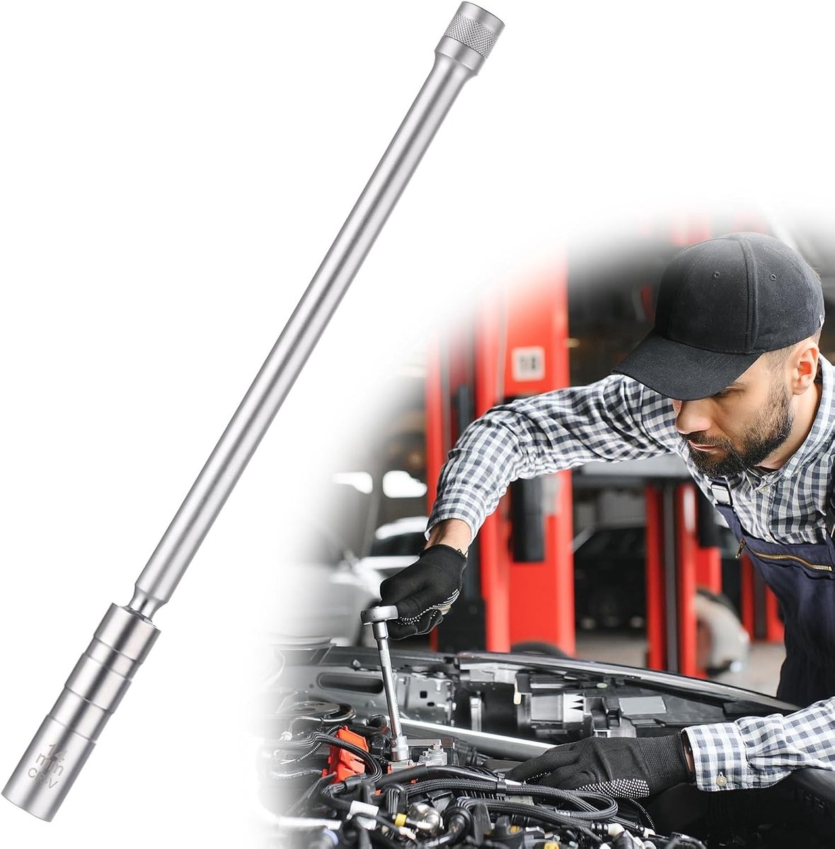 Long Rod 14mm Bougiesleutel, Dunne Wand Universele Aansluiting, 3/8" 12-Punt Magnetische Bougiesleutel, Auto Reparatie Gereedschap voor Bougies Verwijderen