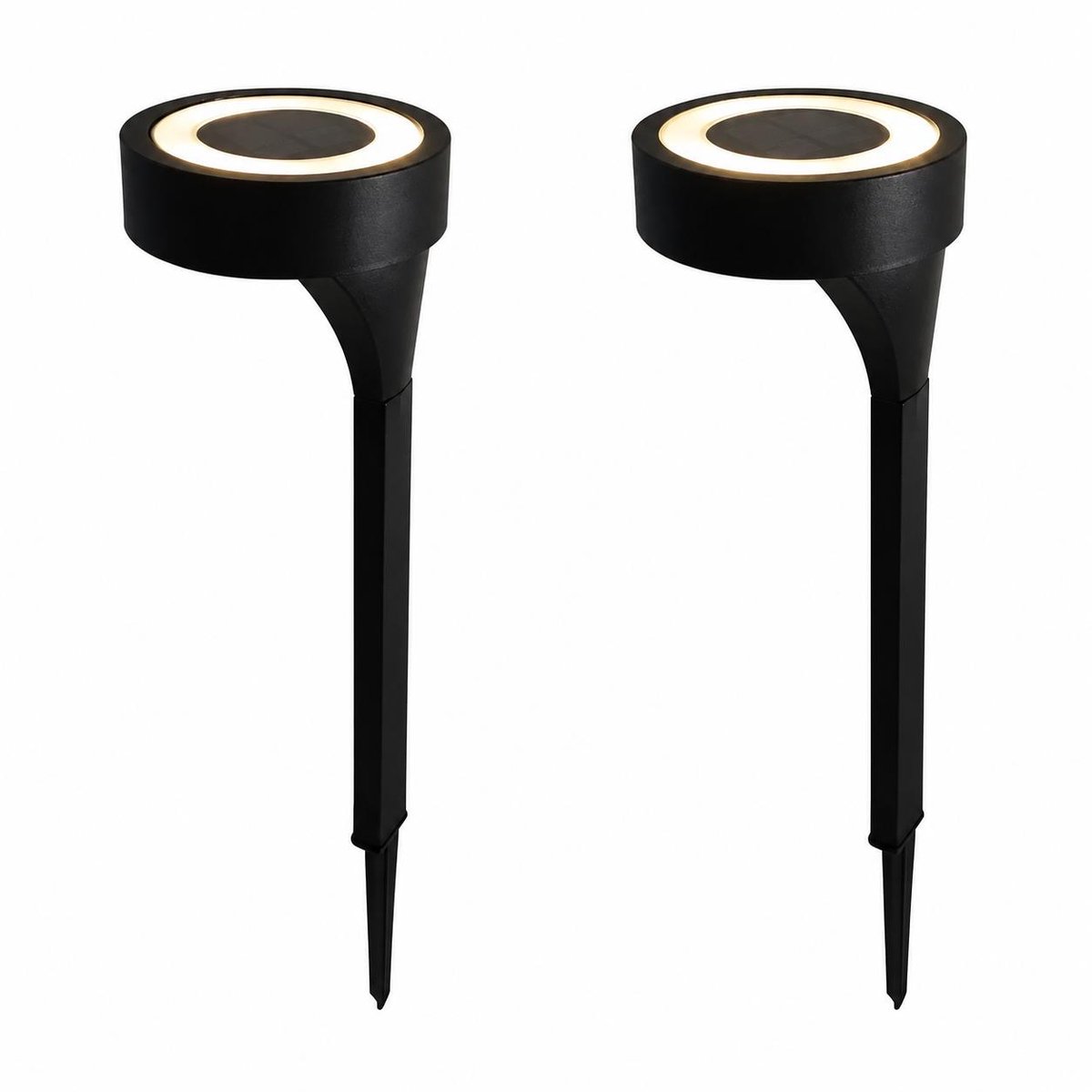 Solar Tuinlampen 40 cm - Rond Warm Wit Licht - Zwart - Set van 2