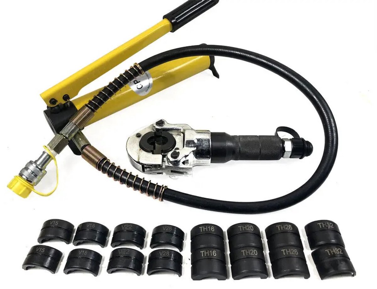 DeltaMerch Krimptang - Perstang - Hydraulisch - 6 ton perskracht - 9 verwisselbare matrijzen - Stevig - Draaibare Tangkop