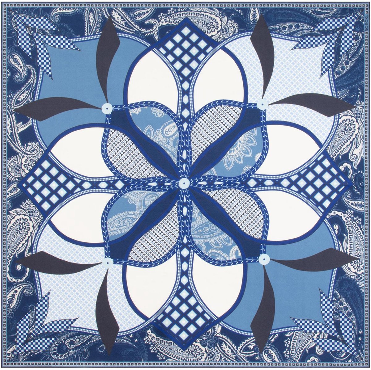 ROECKL sjaal Flower Mandala 64x64 Multi Navy blauw