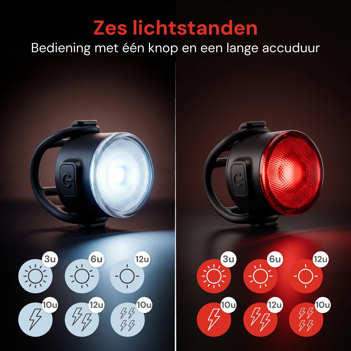 Nuvance Fietslampjes - Fietsverlichting USB Oplaadbaar - Fietslamp Rood en Wit - Voor- en Achterlicht Fiets - Waterdicht - Licht thumbnail 2