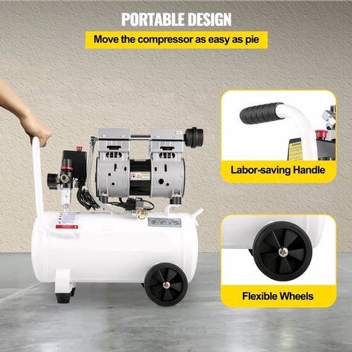 Airpress compressor - Luchtcompressor - Compressor - Stille Compressor - 50L - 1 PK - 750W - Olievrije Compressor met Stalen Tank - Ultra Stil - Draagbare - voor Werkplaats en Thuisgebruik