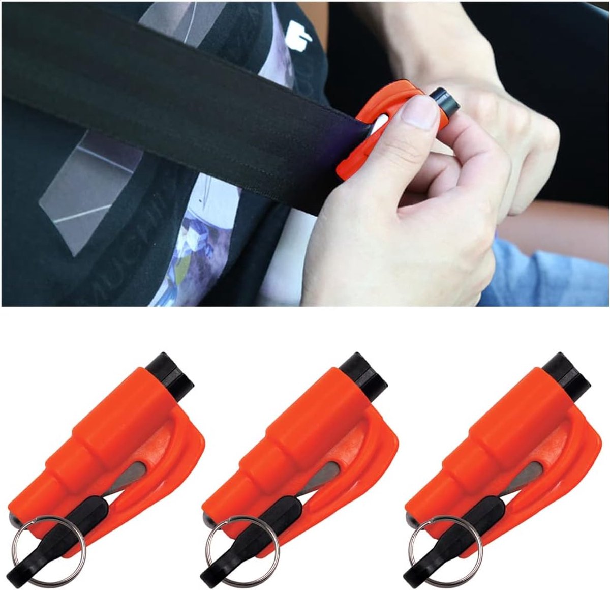 2-in-1 gordelsnijder, draagbare veiligheidshamer, autosleutelhanger, noodhamer voor het breken van ramen, autoreddingshamer (Oranje)