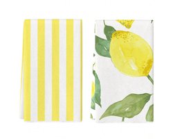 Disoza 60 * 40 cm microvezel theedoeken met gele en witte strepen en grote citroen, katoenen keukendoeken voor de - ShopVlot