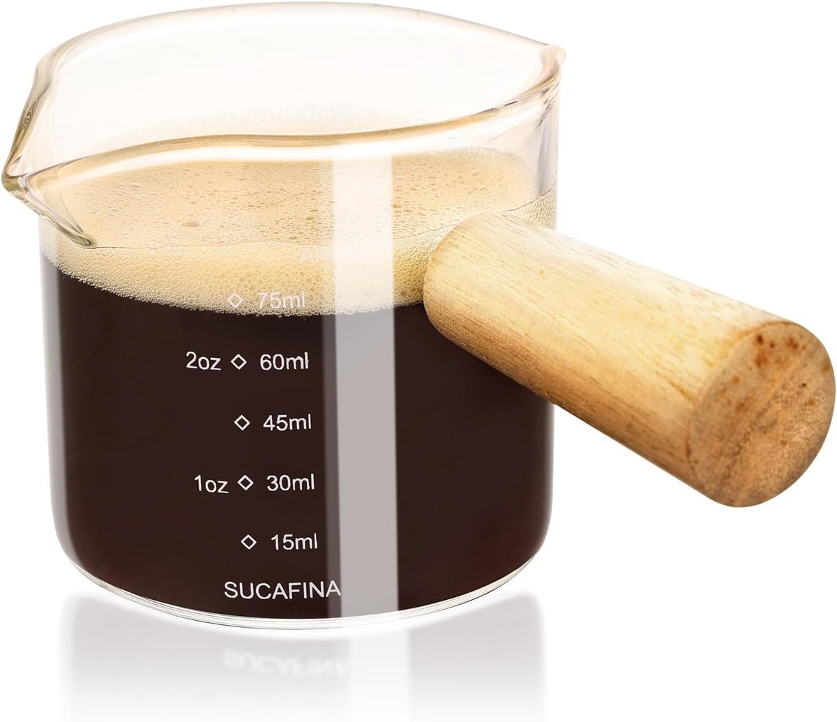 75ml Espresso Shot Glass met Handvat - V-vormige Maatbeker voor Perfecte Espresso, Dubbele Uitloop, Ideaal voor Thuis, Kantoor en Café