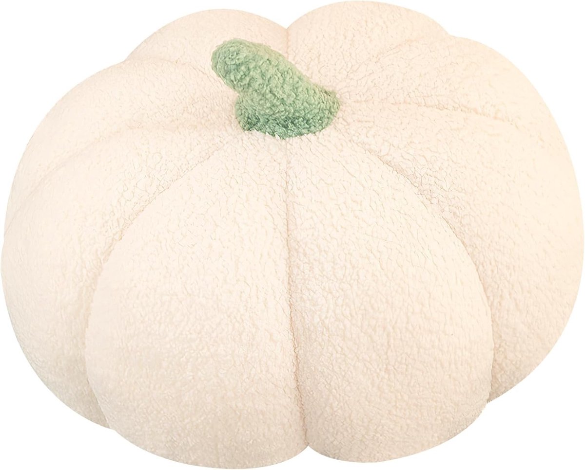 3D Gevuld Pompoen Decoratief Kussen - 25cm Halloween Kussen voor Slaapkamer en Bank - Wit Kussen voor Herfstdecoratie