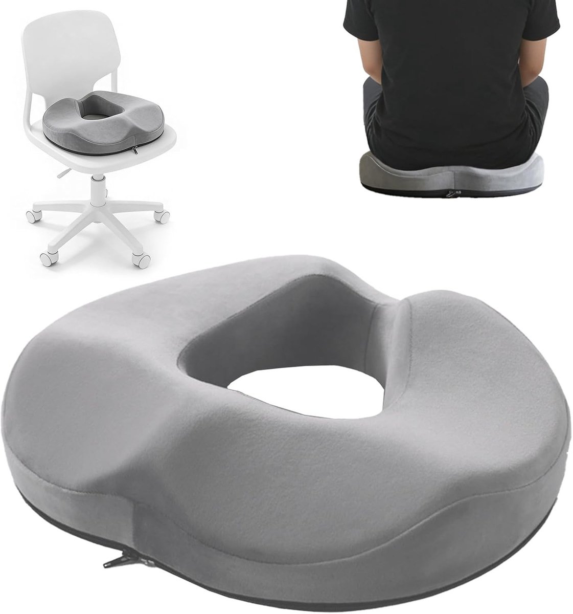 Zachte Donut Kussen voor Hemorroïden - Geheugenfoam Zitkussen in Grijs voor Comfort en Ondersteuning