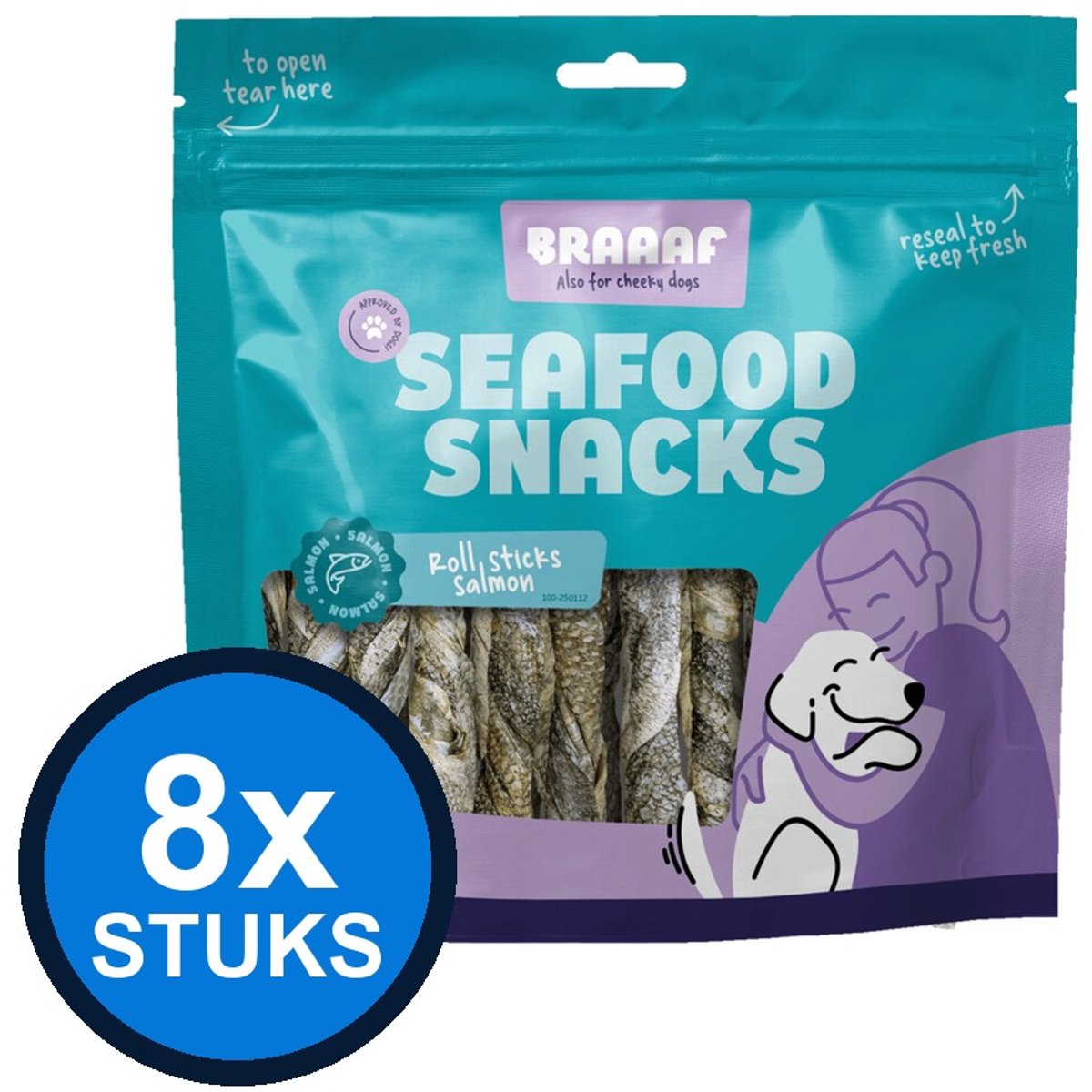 8x Braaaf Seafood Salmon Roll Sticks 12 cm - Hondensnack - 175g