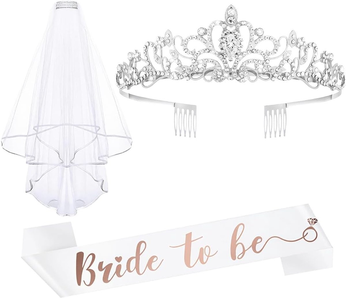 Bridal Scarf en Sluierset met Diamanten en Kristallen voor Bruidsfeest en EVJF Accessoires