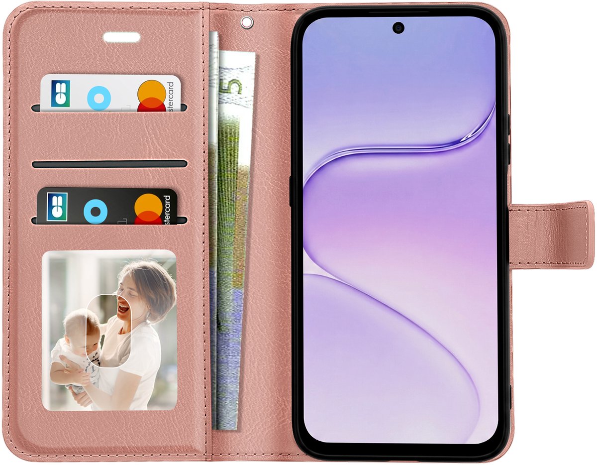 Mayaxess, Portemonnee Hoesje voor Honor 600 Smart met Standaard en Koord, Roségoud