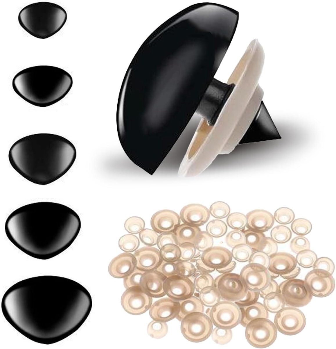 Zcbzbn 25 stuks veiligheidsneuzen voor haakdieren, 15-30 mm, zwarte plastic neuzen met sluitringen, voor pluche - ShopVlot