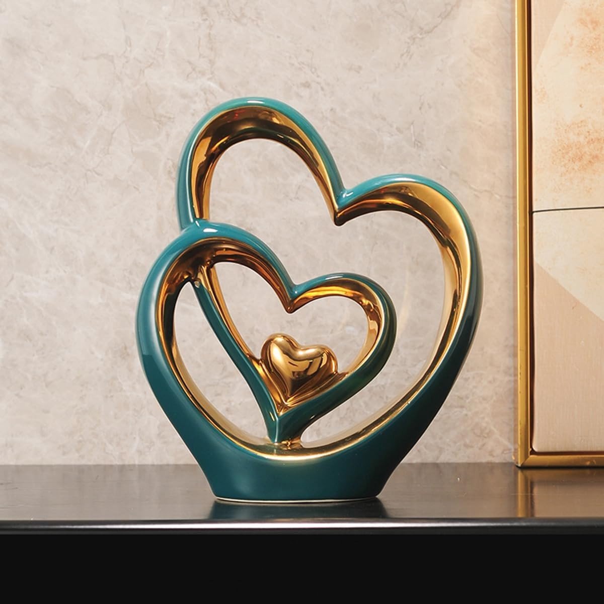 Dubbele hartdecoratie, keramisch beeld voor creatieve woninginrichting, bureauaccessoire en tafelversiering, perfect als cadeau voor elke gelegenheid.
