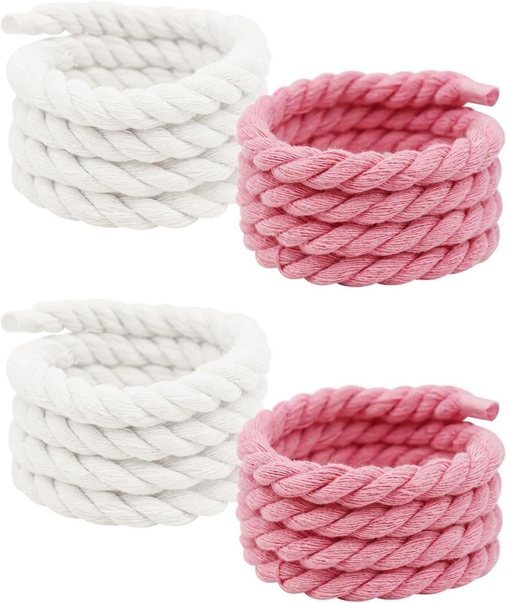 Dikke Ronde Schoenveters in Roze en Wit, 150 cm, 8 mm, Ideaal voor Sneakers en Trainers, DIY Schoenveters, Chunky Laces