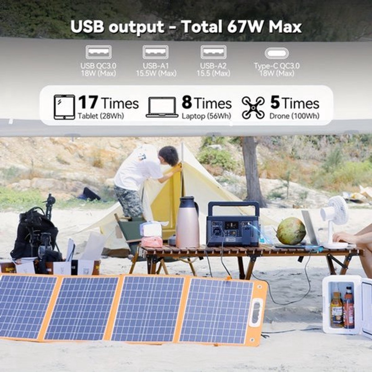 Draagbare Powerstation – Mobiele Accu – Externe Batterij – Camping Stroomvoorziening – 520Wh Capaciteit – 500W Output