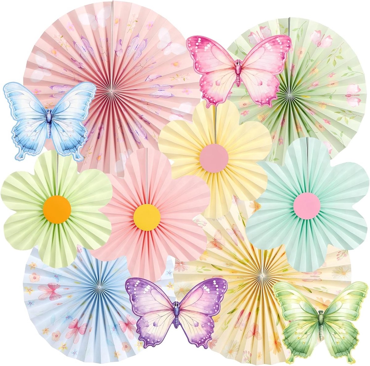 Tafelboog - Vlinders en Bloemen - Papieren Waaiers - Decoratie voor Tuinfeest, Bruiloft en Verjaardag