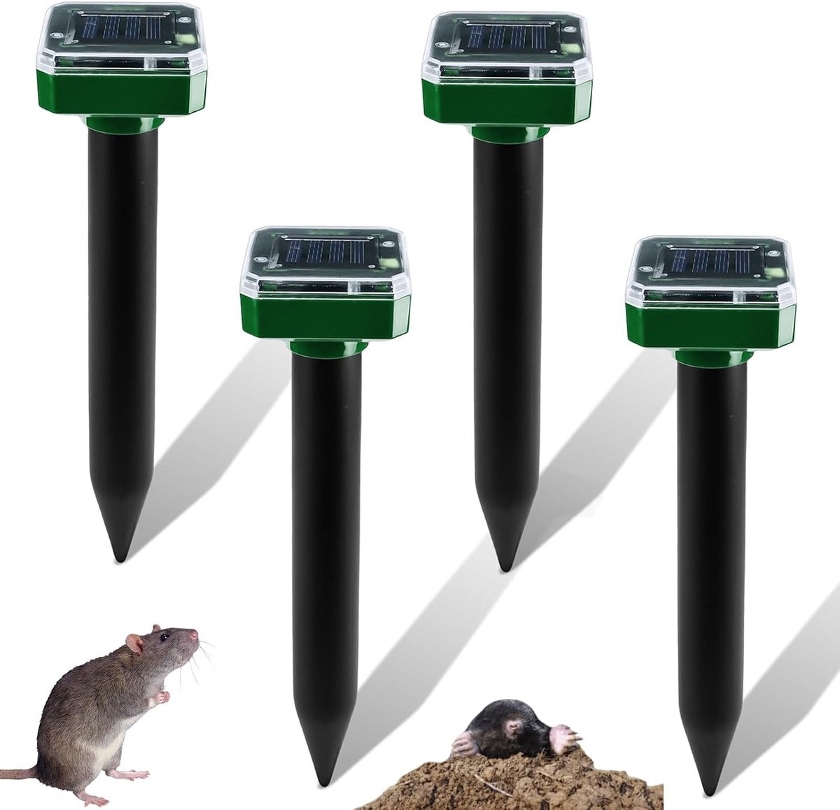 Set van 4 Ultrasone Vlooienbestrijders voor Tuin, IP65 Waterdicht en Effectieve Zonbescherming tegen Ongedierte