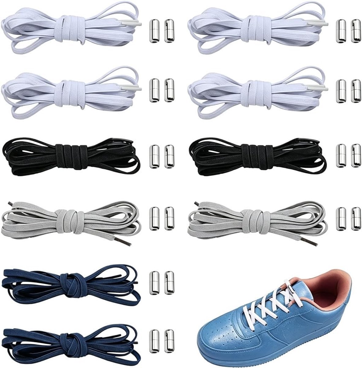 Elastische Veters zonder Strikken, 10 Paar Platte Veters met Gespen voor Sneakers en Sportschoenen, Ideaal voor Volwassenen en Hardlopen