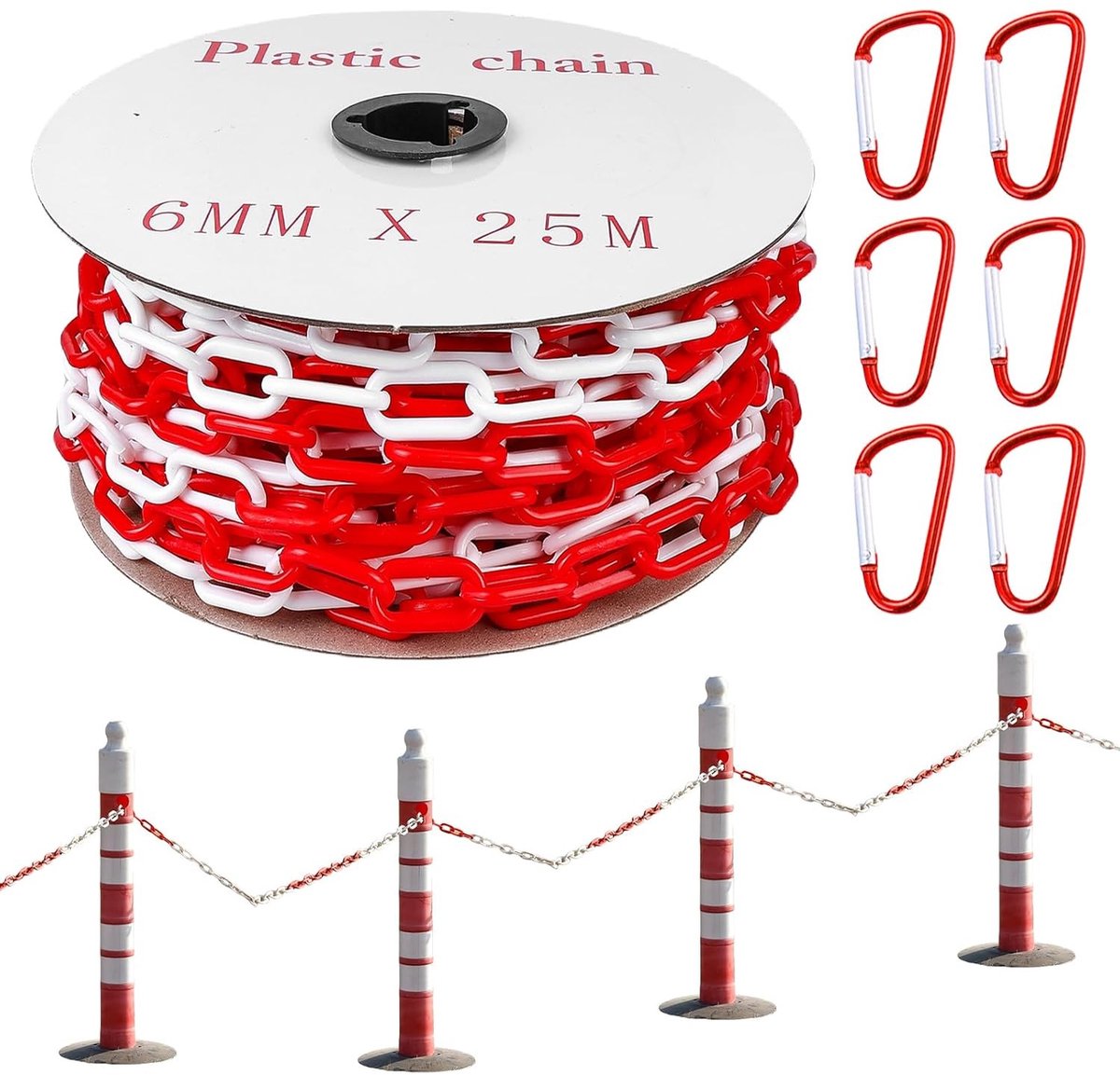 Kleurige plastic waarschuwingsketting van 25 meter, 6 mm dik, ideaal voor bouwplaatsen en evenementen, afsluitketting voor veiligheid