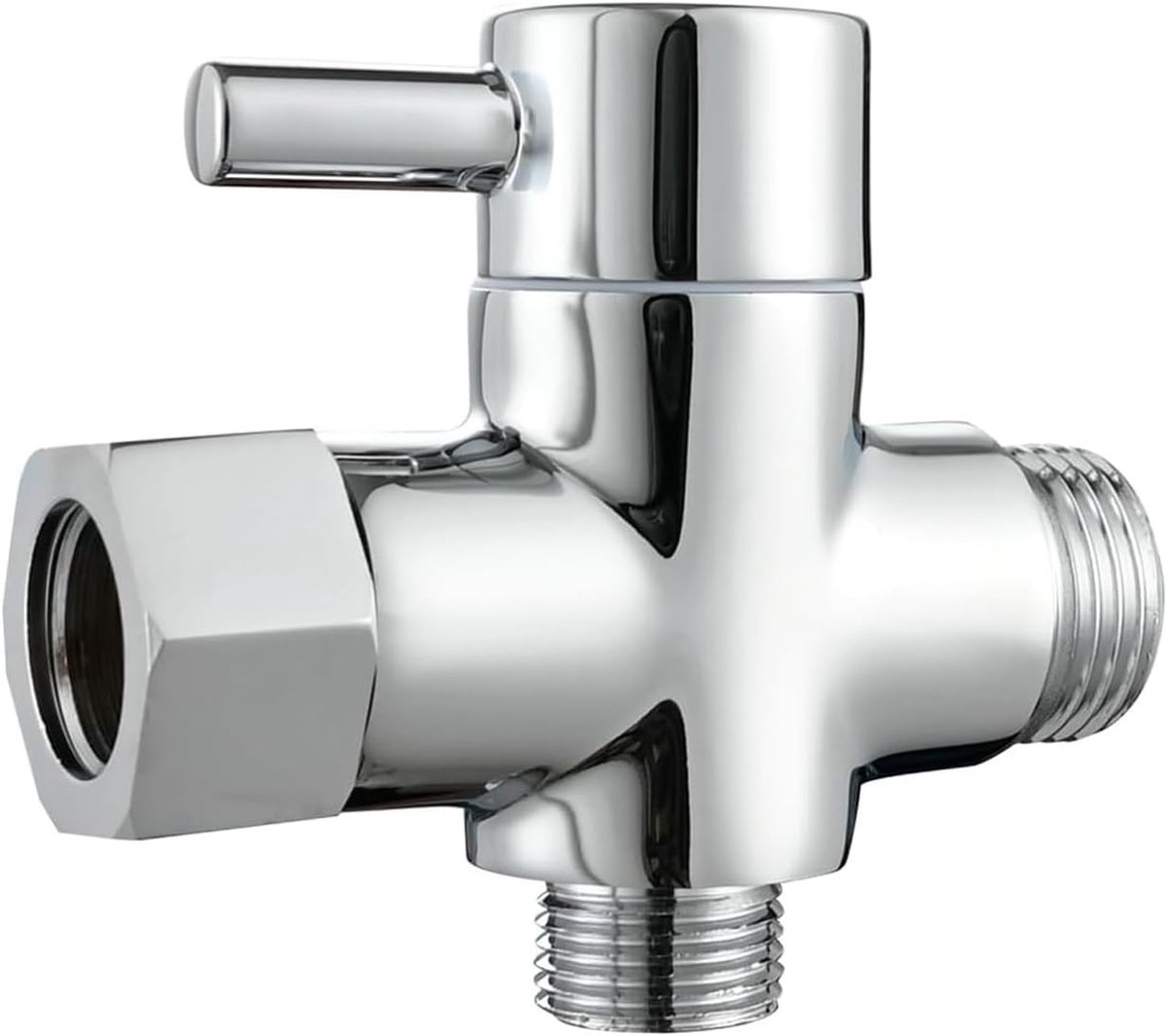 3-Weg Doucheadapter met Stopkraan, G1/2 Inch T-Adapter voor Douche, Toiletten en Bidet, Messing en Chroom Afwerking