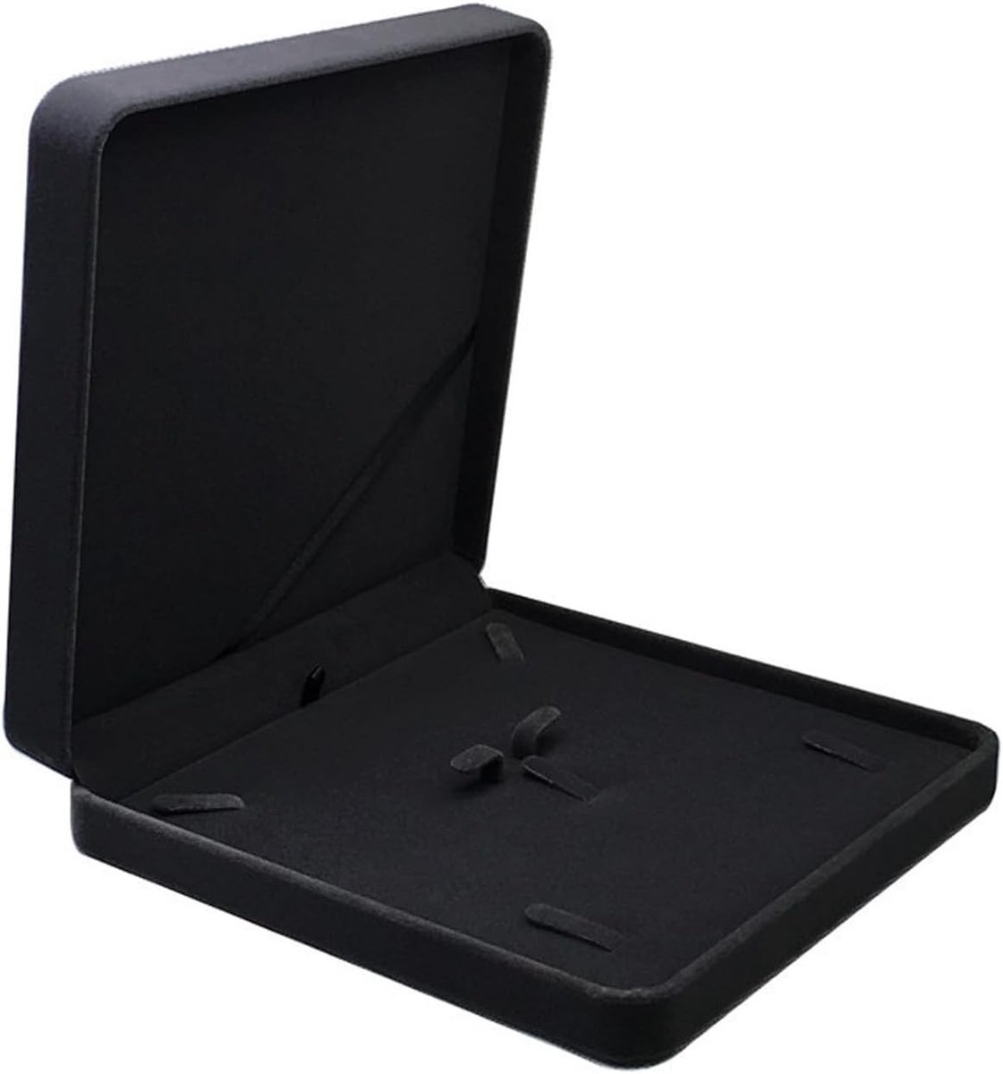 Kleine sieradenbox met verlichting, pluche stof, perfect voor kettingen en accessoires, handgemaakt en zonder vouwen (Zwart)