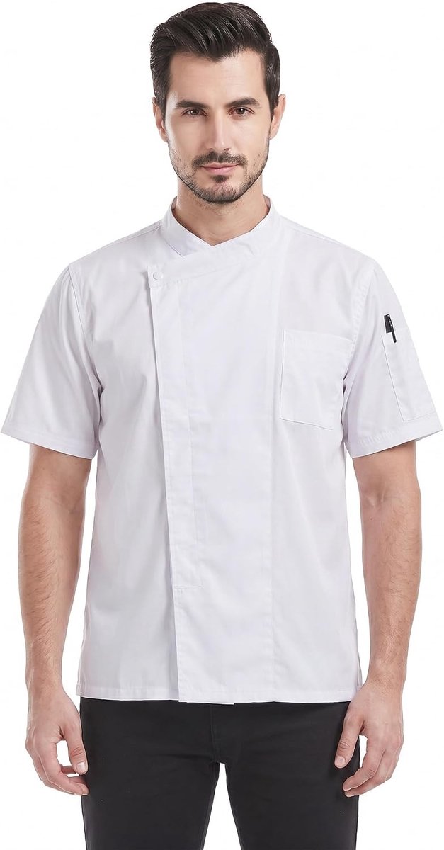 Korte mouw chef coat voor mannen, ademend keukenschort, professionele kookuniformen en werkjassen