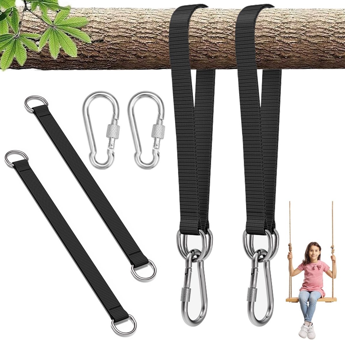 Hammock Hangset met Sterke Karabiners en D-Ringen voor Tot 400kg, Ideaal voor Buiten en Camping
