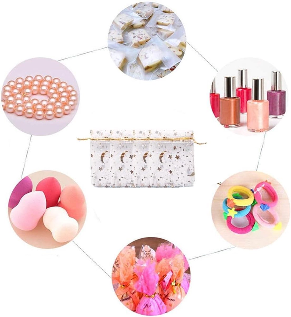 Organza Tassen 30 Stuks 7 x 9 cm met Sterren en Maan voor Sieraden, Feestjes en Cadeaus