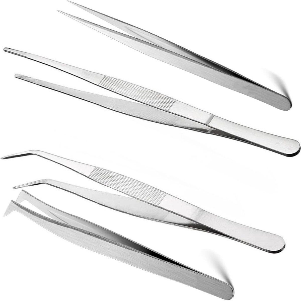 Set van 4 professionele precisiepincetten van roestvrij staal, 12-14 cm, ideaal voor elektronica en fijn werk