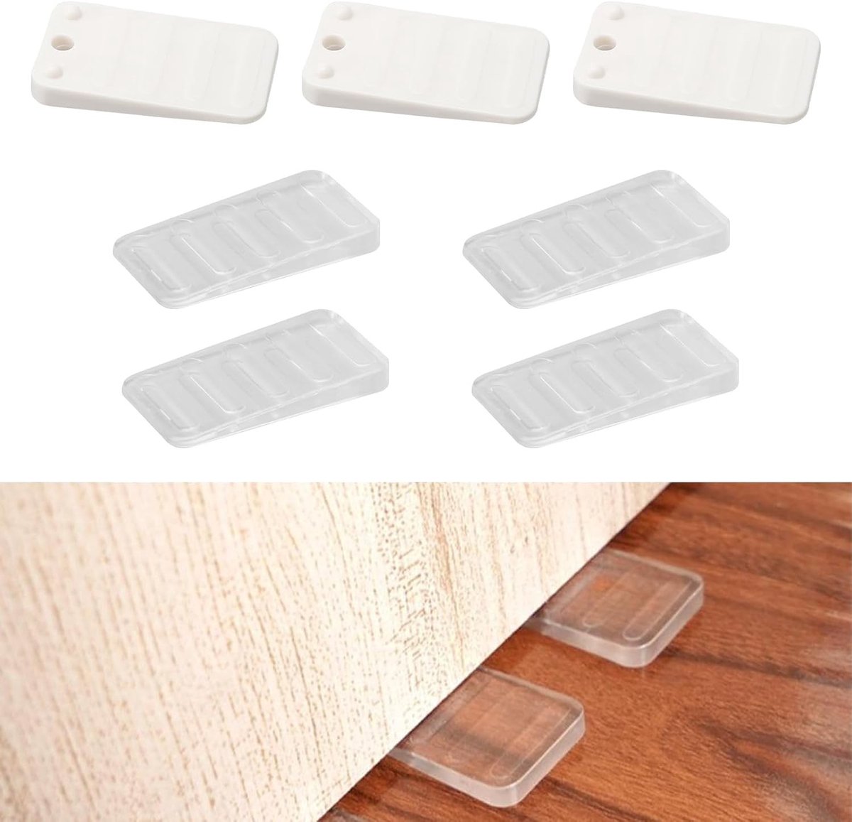 7-delige set meubelwiggen, stapelbare deurstoppers, rubberen en plastic wiggen voor het nivelleren van ongelijke tafels, antislip deurstoppers en wiggen