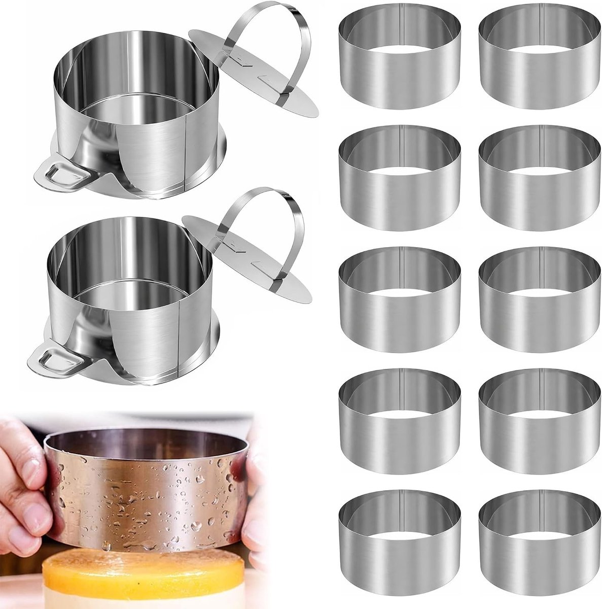 Set van 16 roestvrijstalen dessertringen en 12 taartvormen met deksels en bodems, ideaal voor mousse, taarten en desserts