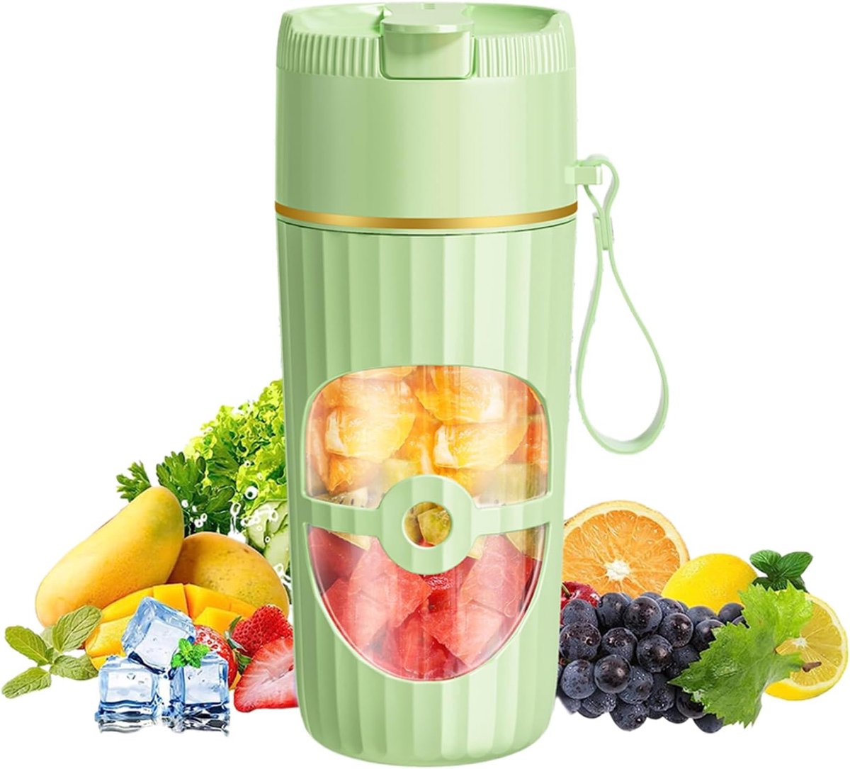 Draagbare mixer, 400 ml kleine sapcentrifuge, 65 watt, USB oplaadbare smoothie maker, Fresh Juice Mixer met 10 roestvrije messen, mini-blender voor shakes, sap, smoothies (groen)