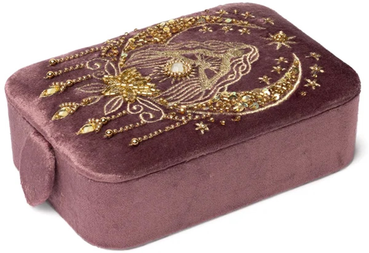 Sieraden- & Tarotdoos Fluweel roze met godin