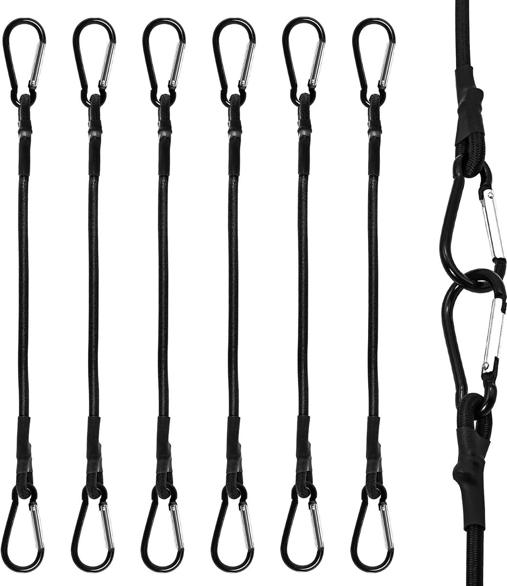 6 stuks- spanbanden- Elastische Bagageriemen- fietsriempjes- spanbanden zwart - spanbanden kort-spanbanden fiets-spanbanden motor-Bevestigingsriemen- Eenvoudige bevestiging- Voor bestelwagens, fietsen, aanhangers, bagage-6mm*30cm