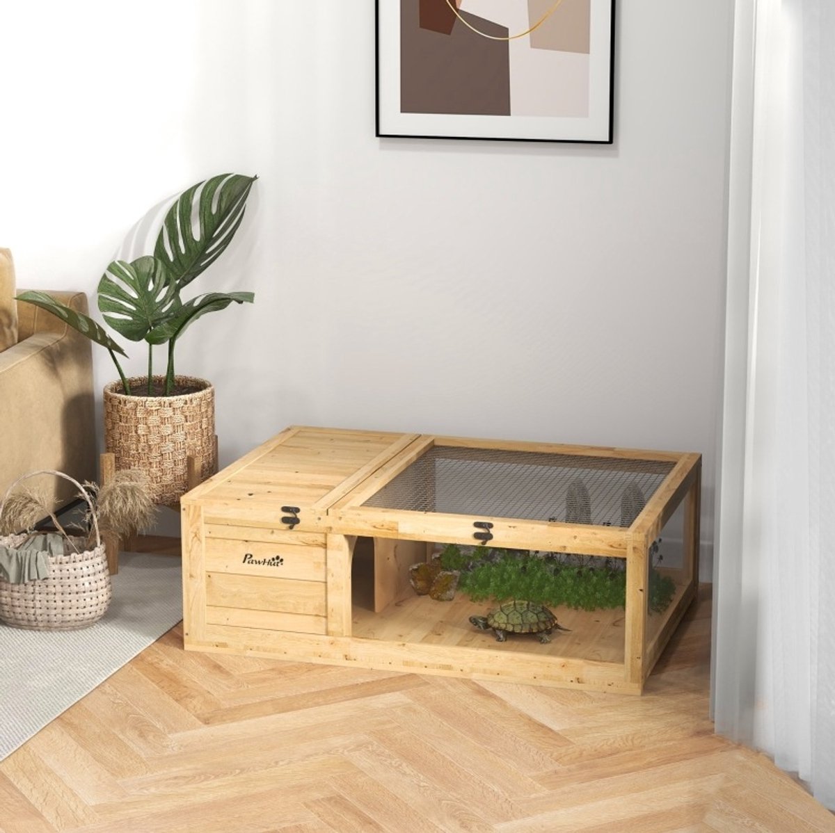MODFU - Dierenhuis - Schildpad - Twee Ruimtes - Geel - Hout