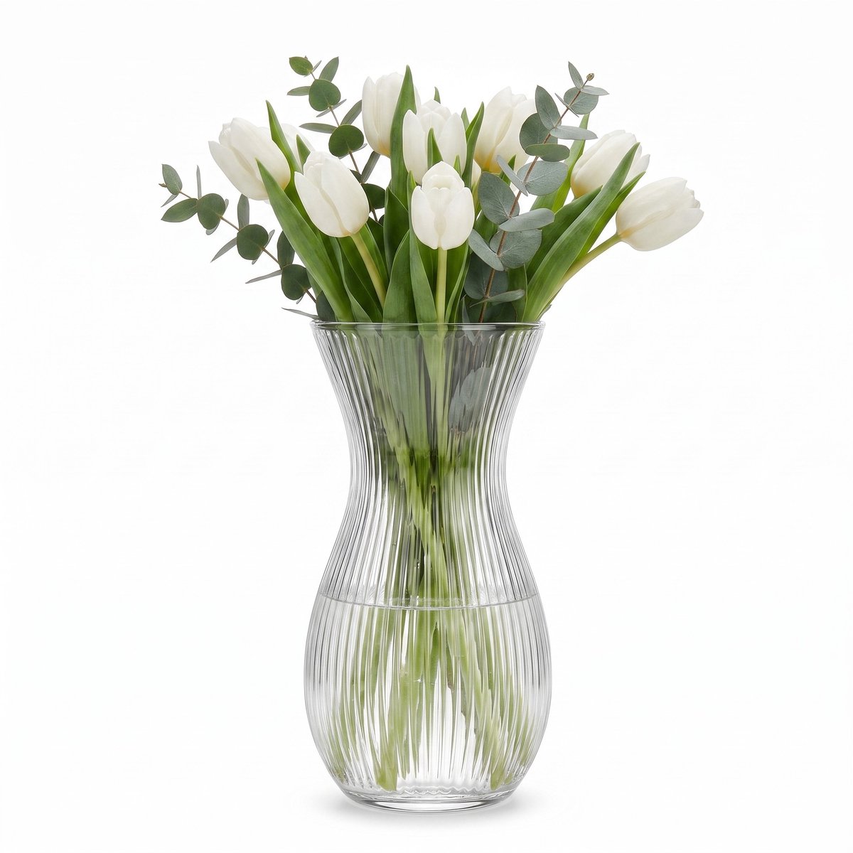 Salvik Vaas Glas Transparant - Geribbeld - 25 cm Hoog - Taille - Modern - Waterdicht - Voor Bloemen - Bloemenvaas