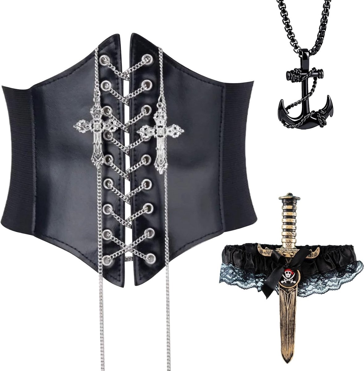 Elastische Tailleband voor Vrouwen - Brede Corsetriem met Laces voor Piratenkostuum en Halloween Cosplay Outfit