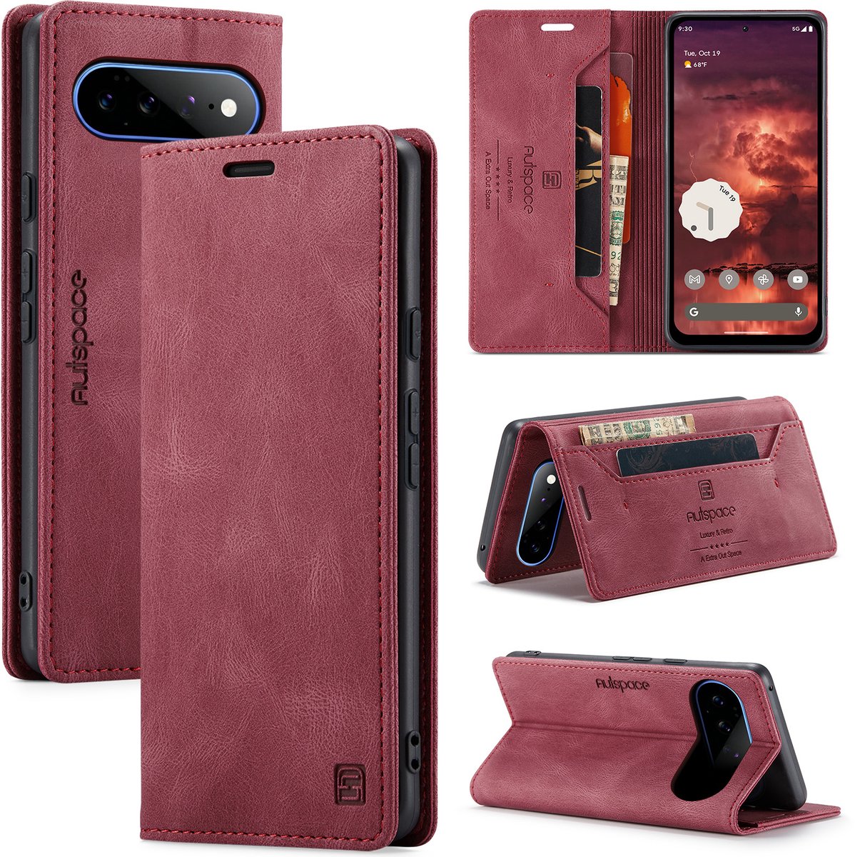 Luxe Flip Case met Anti-RFID Kaarthouder en Magneetsluiting voor Pixel 11 / 11 Pro _ Wijnrood
