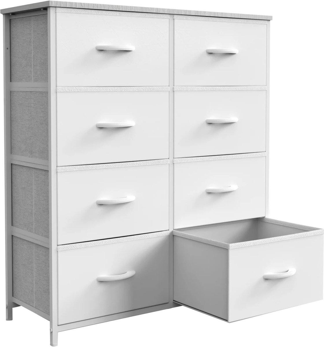 MokoHub Ladenkast - Opbergkast voor kinderen - 8 stoffen laden - Dressoir - 96x32x17.5 cm - wit