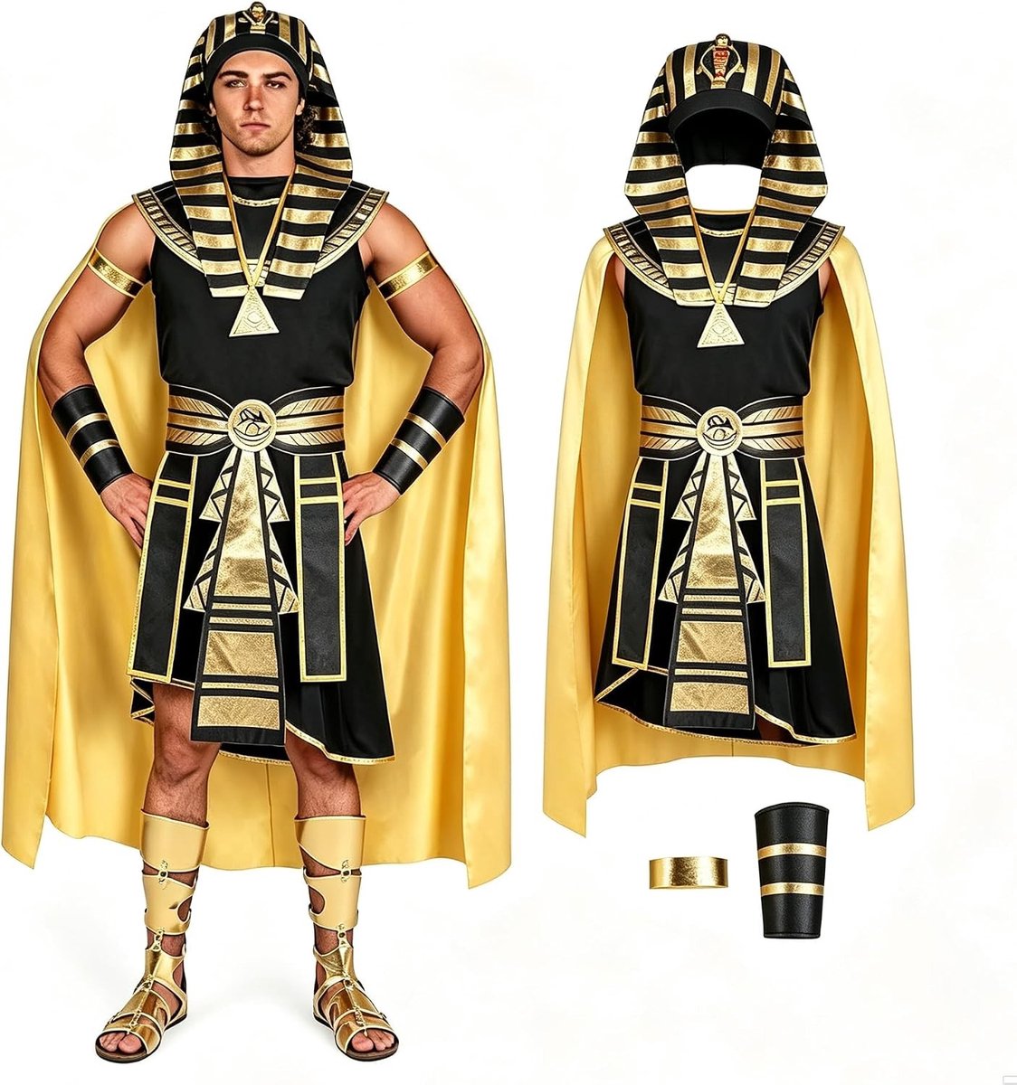 Zwart Farao Kostuum voor Volwassen Mannen, Egyptische Koning Outfit voor Halloween, Feest en Cosplay (XL)