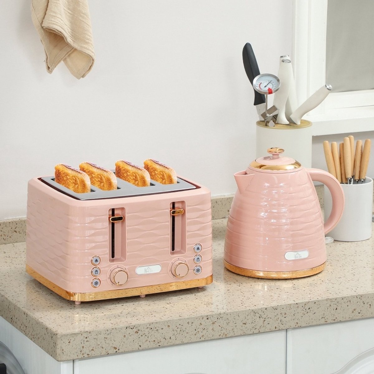 MODFU - Waterkoker Set - 1,7L - Snoerloos - Waterniveau Indicator - Roze - Kunststof