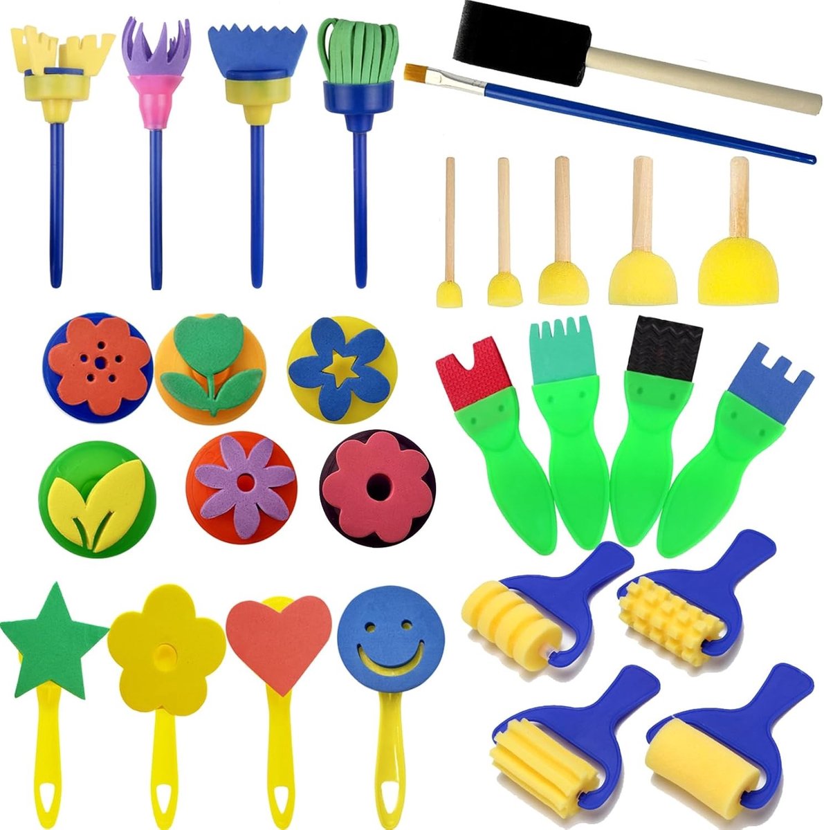 29-delige Set met Kwasten en Sponsen voor Kinderen, Creatieve Schildertools voor Vroegonderwijs, Schilderaccessoires en Patroonkwasten voor Peuters